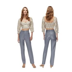 Aritzia Wilfred Melina Straight Leg High Waist Rise Vegan Leather Pants Blue 8